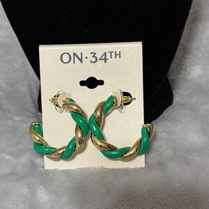 On 34th Gold & Green Twisted Hoop Earrings - Women Jewelry